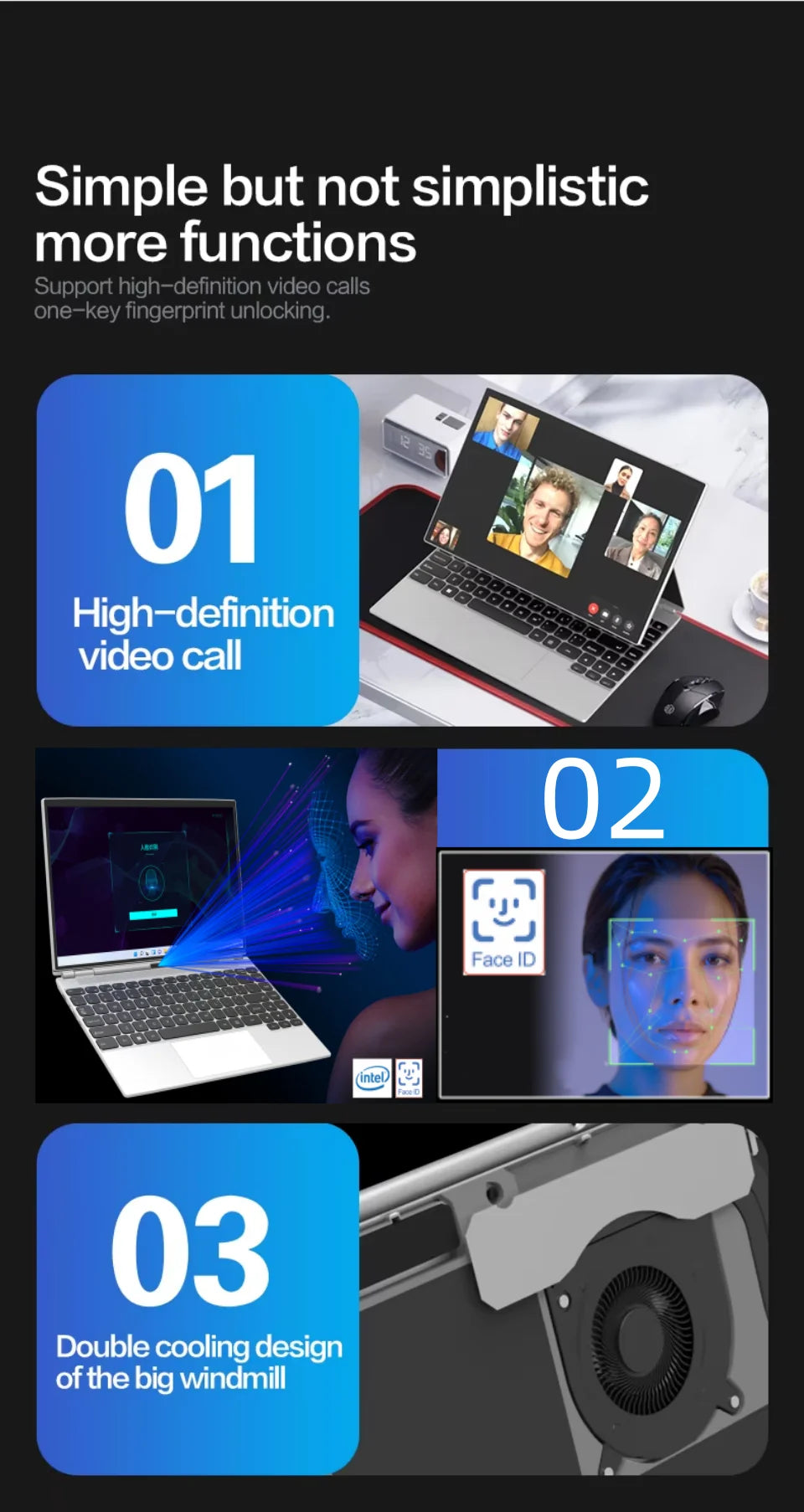 360° Rotating 14.0'' IPS Touch Screen 32G 128G-1T N95 Windows 11 Notebook 4 In 1 Business Office Slim LAPTOP facial recognition