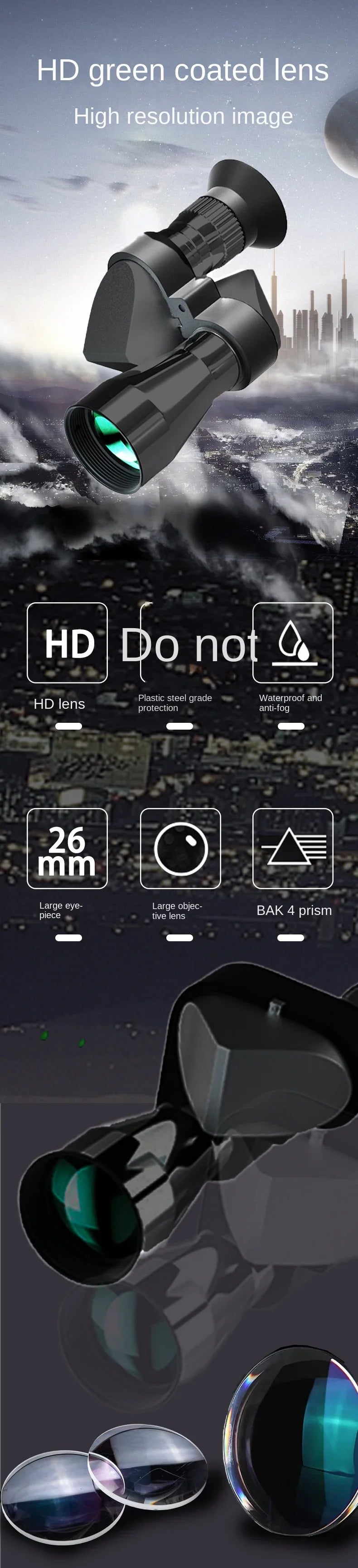 Portable high-definition monocular telescope with high magnification zoom, hunting, camping, mountaineering, outdoor fishing