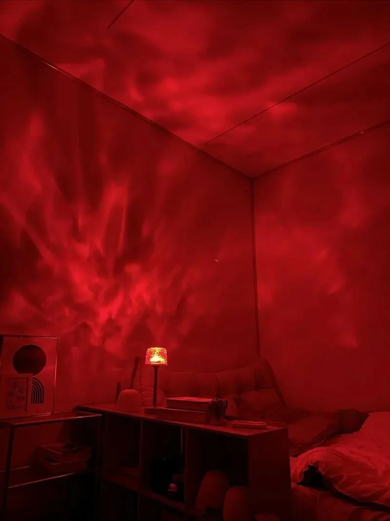 LED High Footed Desk Lamp with Water Ripple Projection Romantic Atmosphere Night Light for Couple Gift Indoor Bedroom