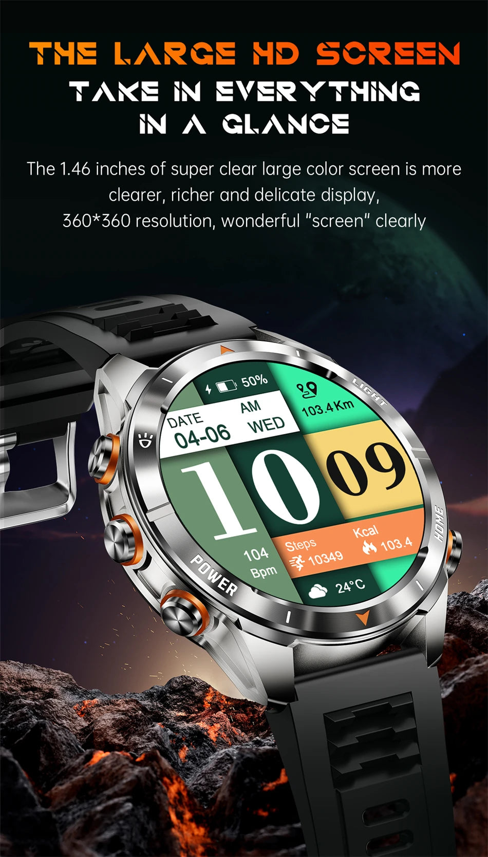 Military Smart Watch Men 10ATM Waterproof 1.46" AMOLED Screen LED Flashlight 515mAh Battery Heart Rate Sport BT Call Smartwatch