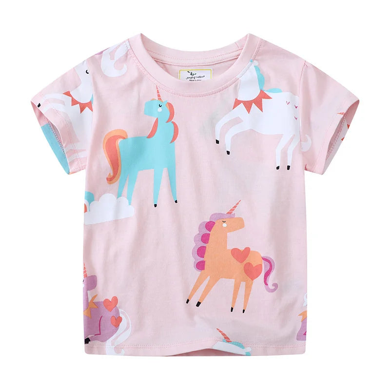 Jumping Meters 2-7T Animals Print 100% Cotton Baby Girls Tees Cotton Summer Toddler Clothes Kids Tops Children's Tshirts