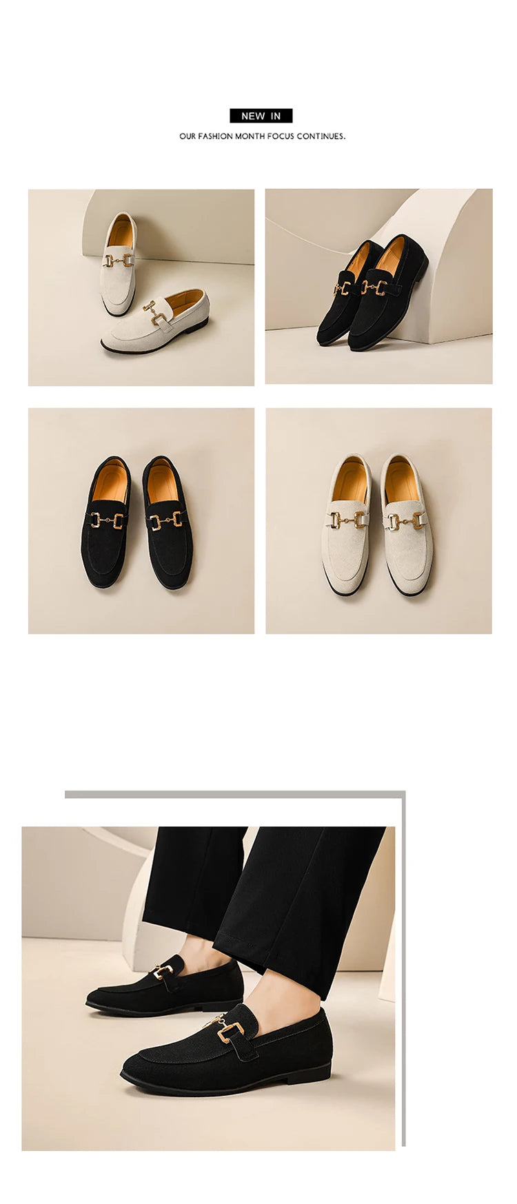 Loafers Men Shoes Black Beige Flock Round Toe Metal Decoration Men Dress Shoes Slip on Men Shoes