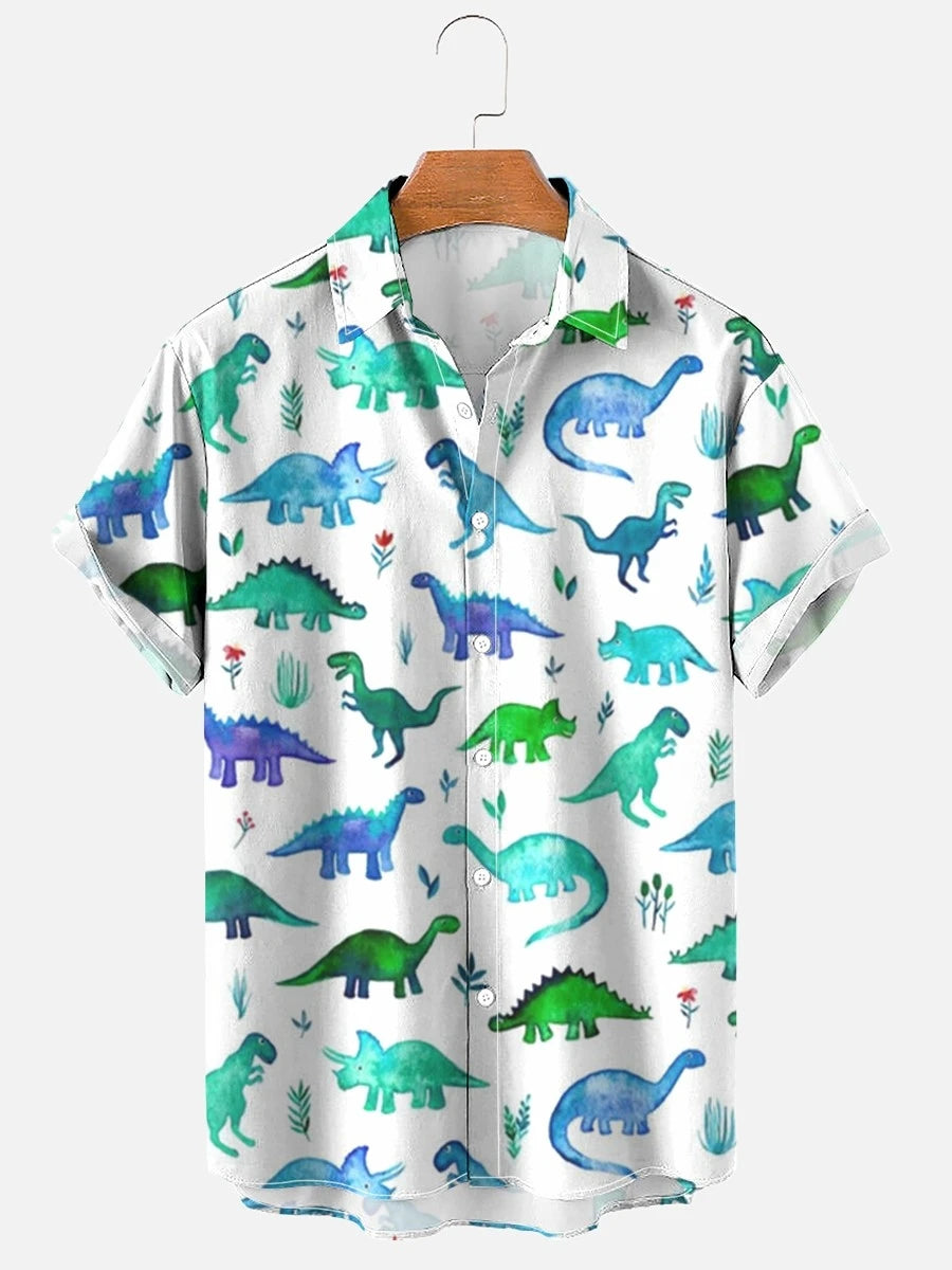 Fashionable summer turtle print shirts Hawaiian button Men's beach short sleeved Casual lapel