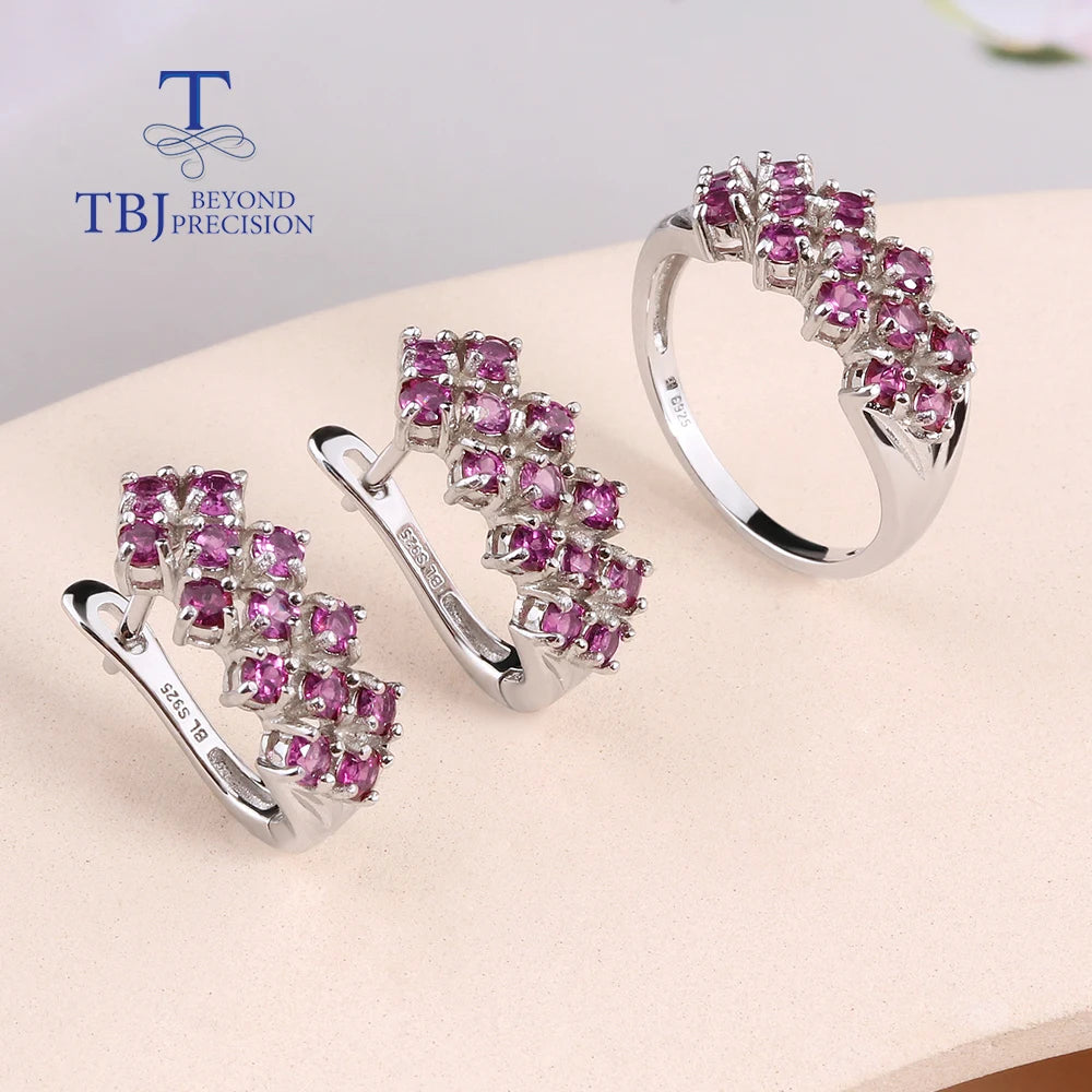 Natural Rhodolite Garnet Light luxury design Ring Earrings Jewelry set Women 925 sterling Silver fine jewelry