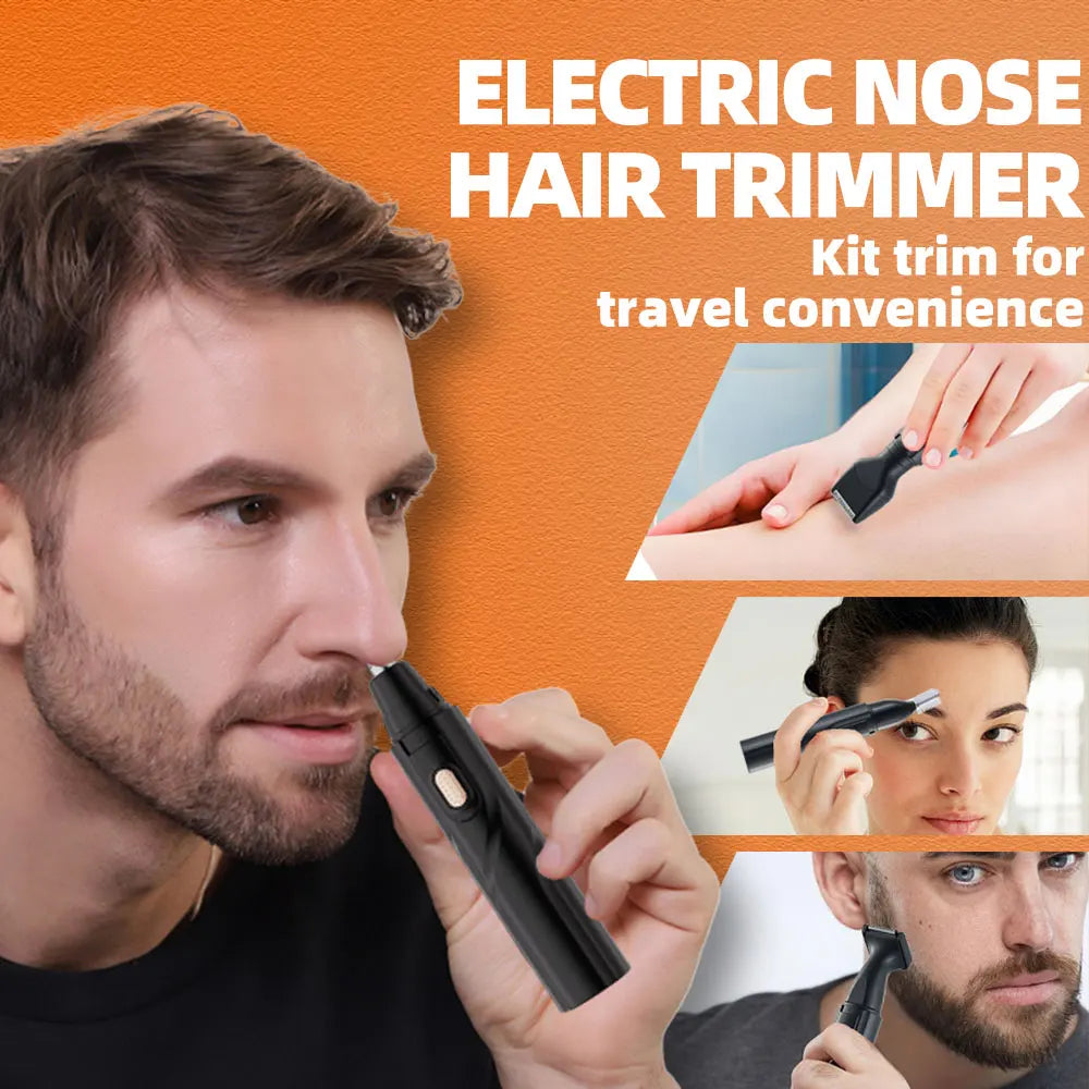 1 rechargeable ear and nose hair clipper kit - USB charging, 4 interchangeable heads, men's and women's portable design