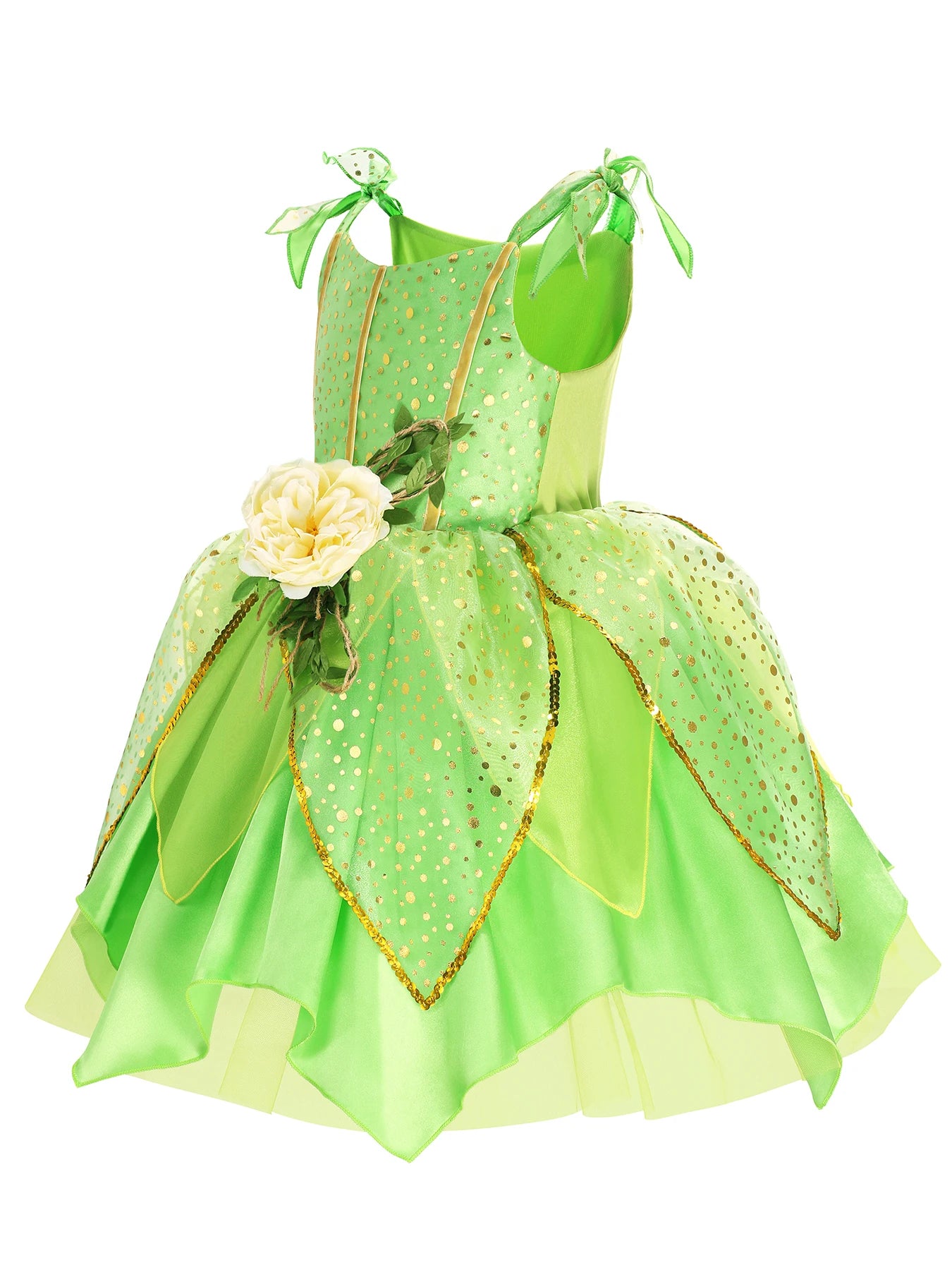 Child Girl Bell Costume Halloween Costume for Kids Green Dress Fancy Fairy Princess Cosplay Carnival Party Ball Gowns with Wing