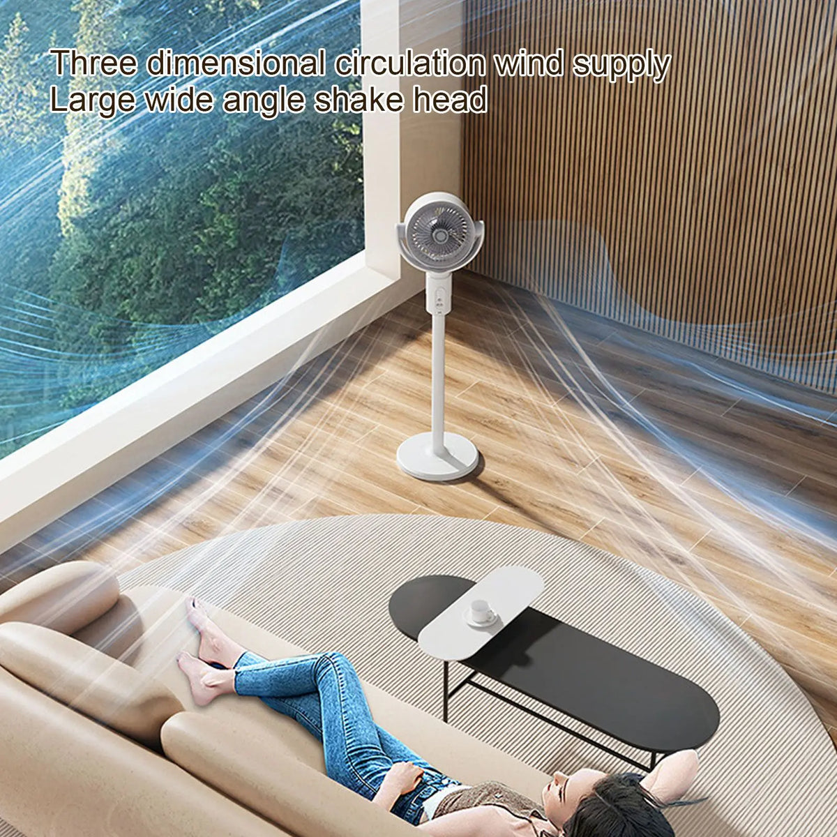 Quiet Standing Fan with Remote Control 5 Wind Speeds 8h Timer Adjustable Height Floor Desk Oscillating Air Circulating Fan