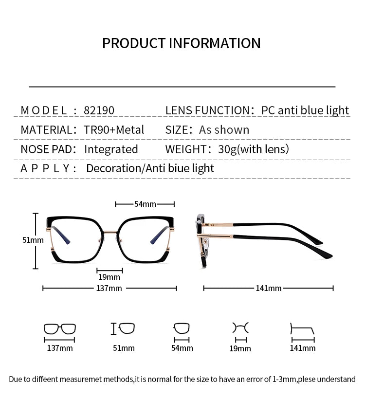 82190 Cute Retro Eyeglasses Frame Retro Eye Protection Optical Glasses Female Trendy Spectacles Eyewear Birthday Party Gift