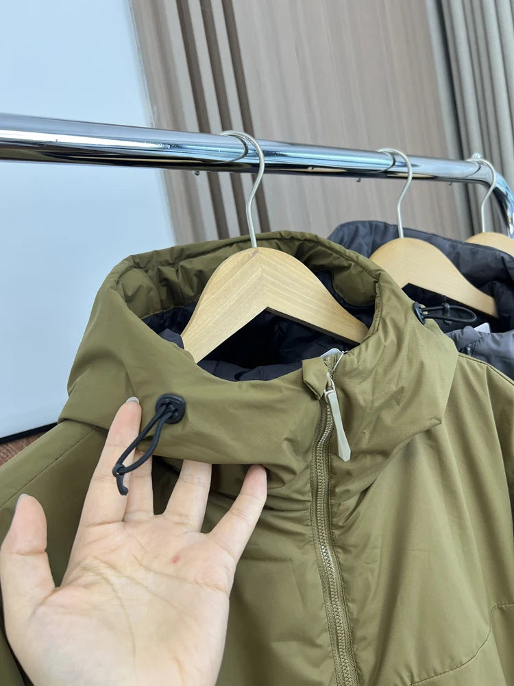 Winter Windproof Cotton Jacket For Men Outdoor Waterproof Hooded Thicken Coat American Casual Fashion Simple Warm Overcoat