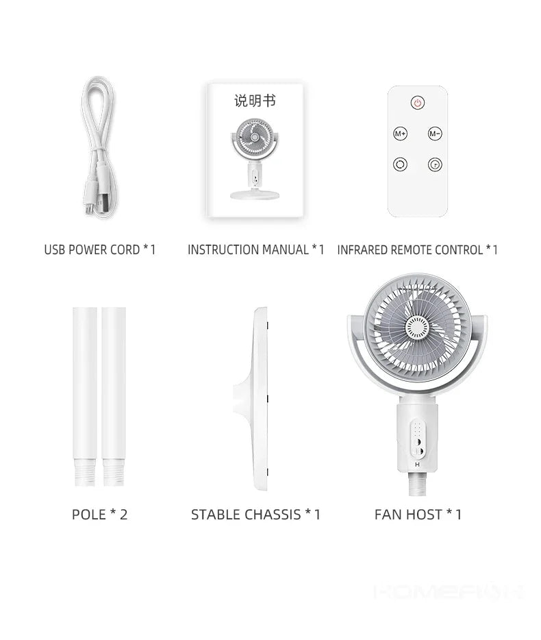 NEW 360 Circulation Quiet Powerful Floor Fan,Standing Smart Fans,with Remote Control Adjustable Height