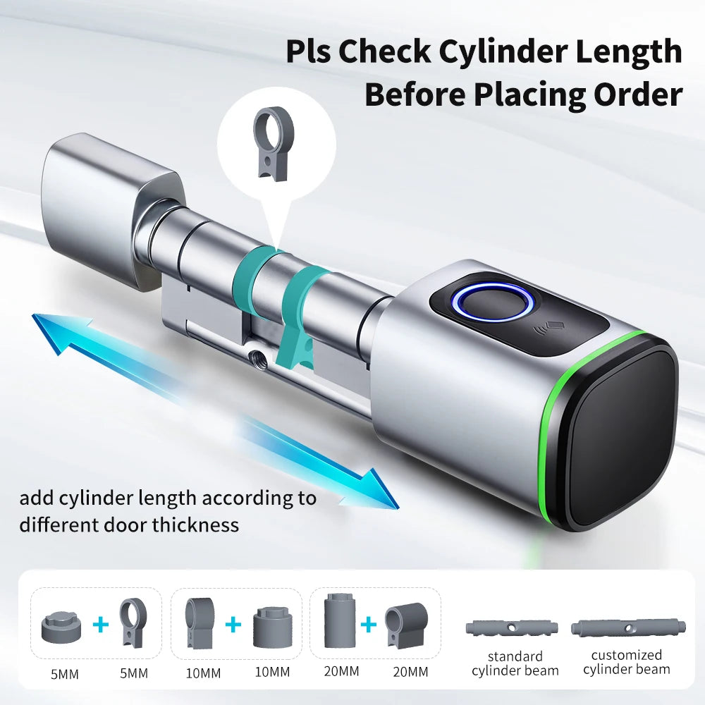 TTLOCK App Electronic Digital Smart Cylinder With Fingerprint or Password Bluetooth 13.56mhz Rfid Card Mechanical Key Euro lock