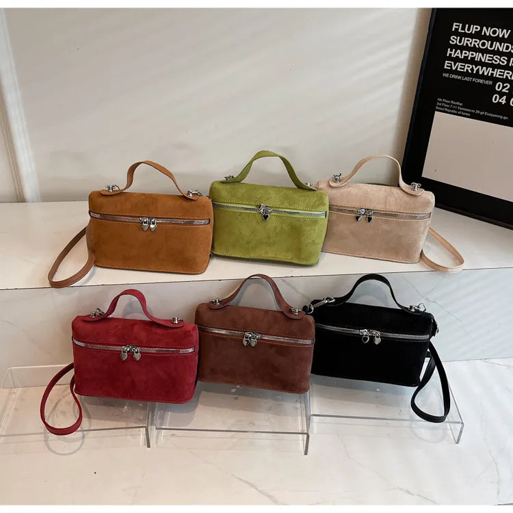 Luxury Suede Versatile Shoulder Bag  Purse Fall Winter Retro Matte Crossbody Handle Bag for Women Texture Simple Satchels Bag