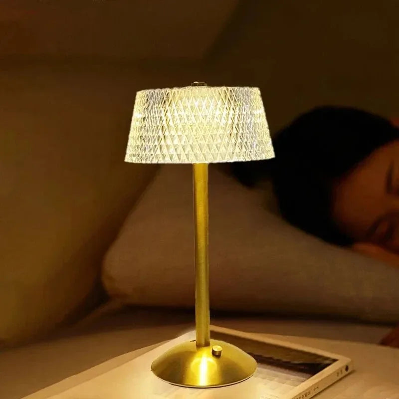 Classic LED Cordless Table Lamp USB Rechargeable Night Light Coffe Bar Touch Dimming Desk Lamp Bedroom Decor Crystal Table Lamps