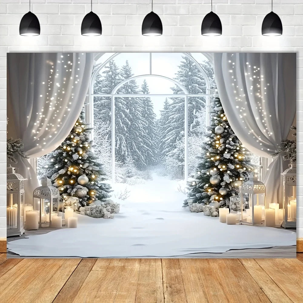 1 piece farmhouse style winter background with snowy forest scene and few feathers, suitable for outdoor decoration