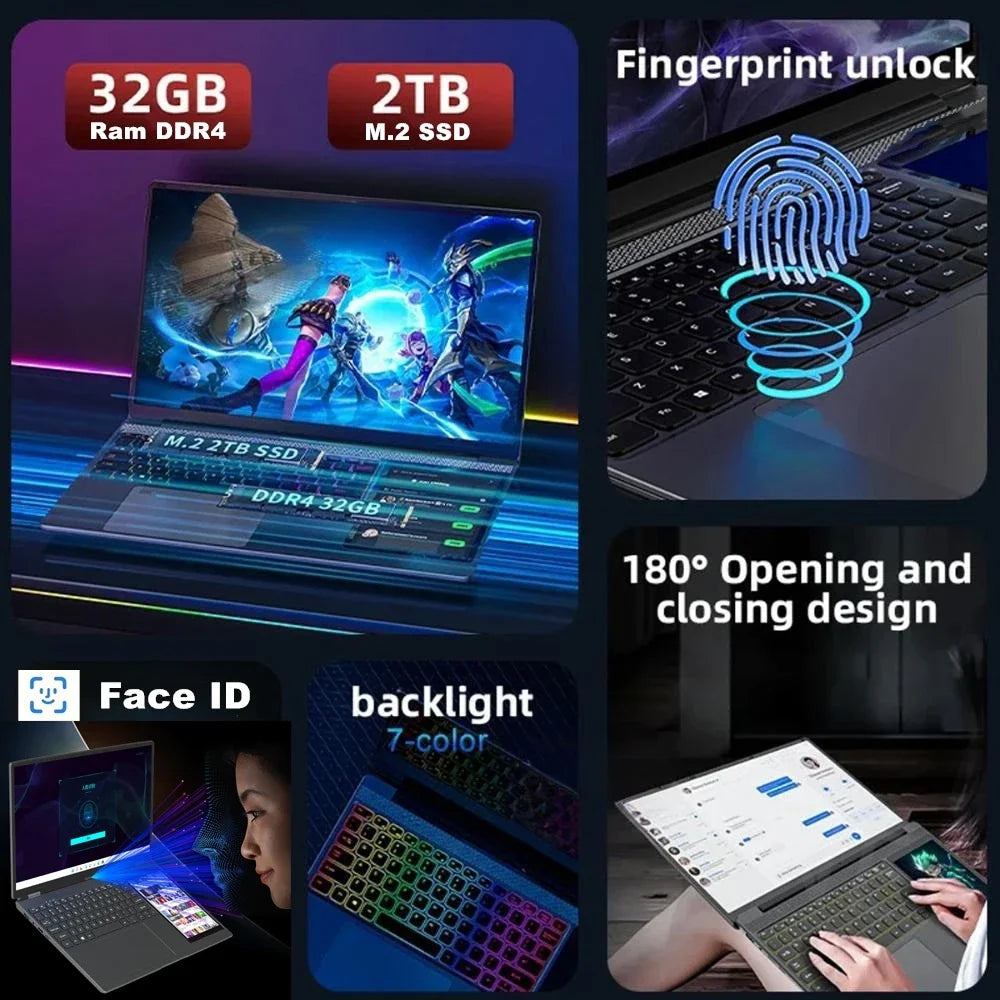 CARBAYTA 15.6"+7" Dual Screen Laptop Intel N95 32GB 16GB DDR4 RGB Backlit Keyboard Computer Notebook Laptops 7" Touch Screen