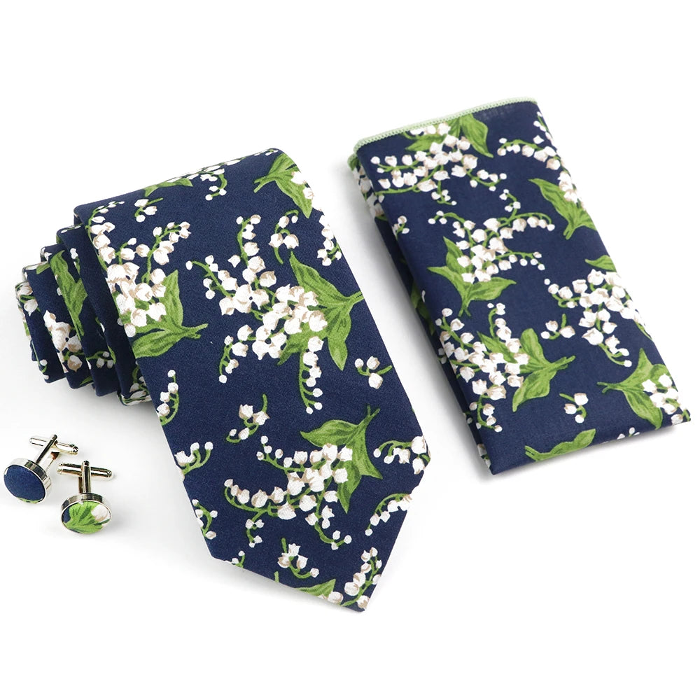 Hot Sell 3PC Chic Elegant Floral Tie Set Pocket Square Cufflinks For Men Women Wedding Party Dinner Suit Tuxedo Accessory Gift