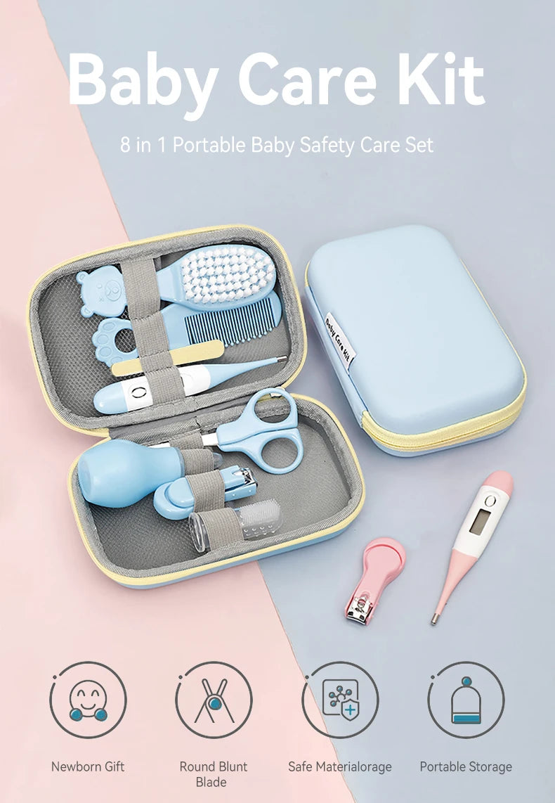 AnGku 8 sets Baby Care Tools Portable Hygiene Kit for Babies with EVA Box Grooming Kit for Newborn Baby