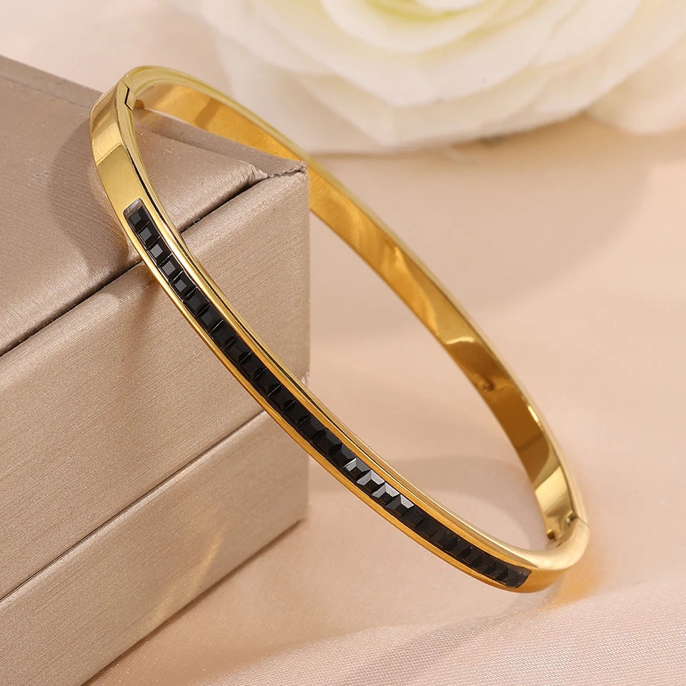 ZAKOL 6 Colors Colorful Geometric Zircon Inlaid Stainless Steel Bracelets for Women Men Versatile Fashion Bohemian Jewelry