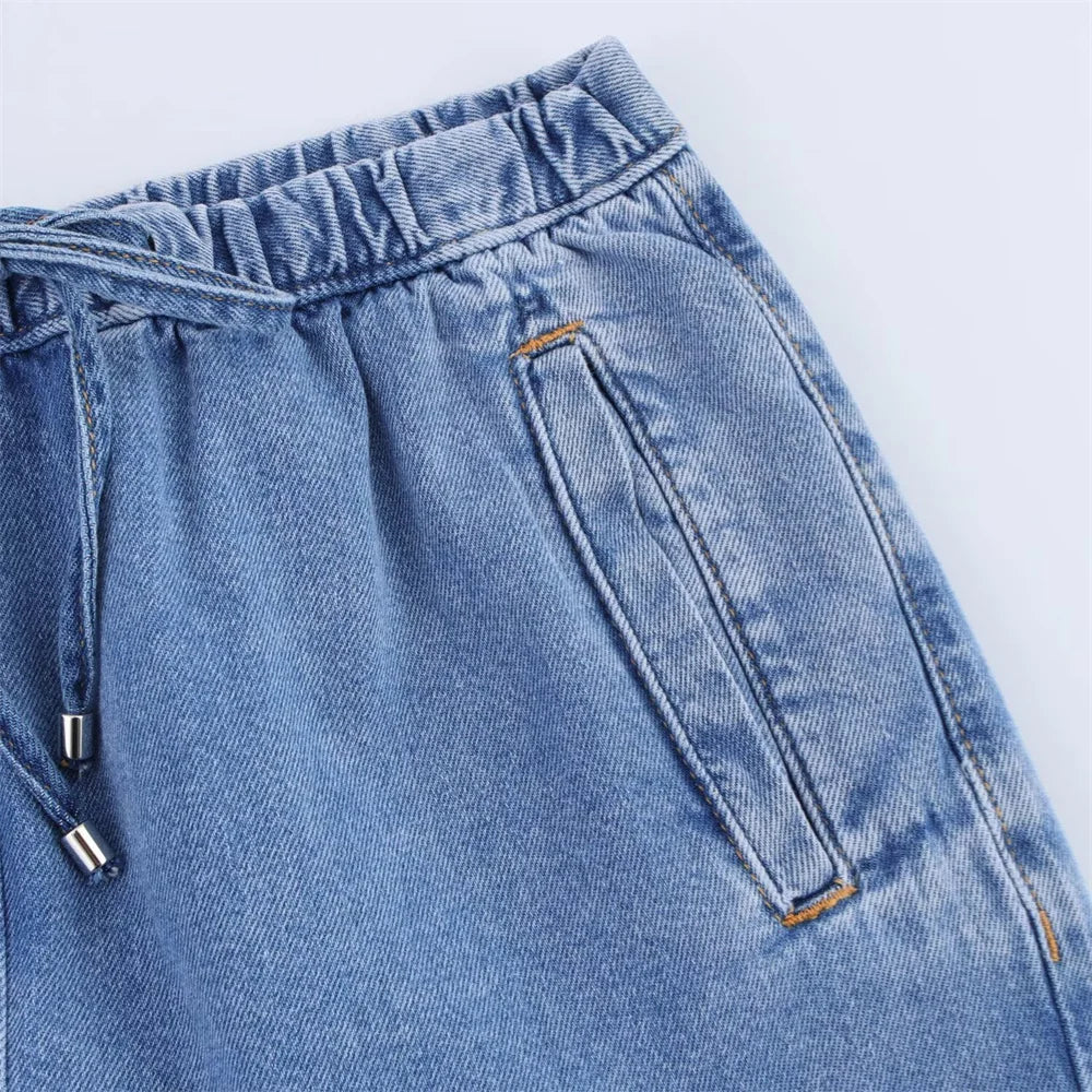 Women's Versatile Denim Long sleeved Short Shirt Top Long pants Set Spring/Summer New Product Casual Women's Wear