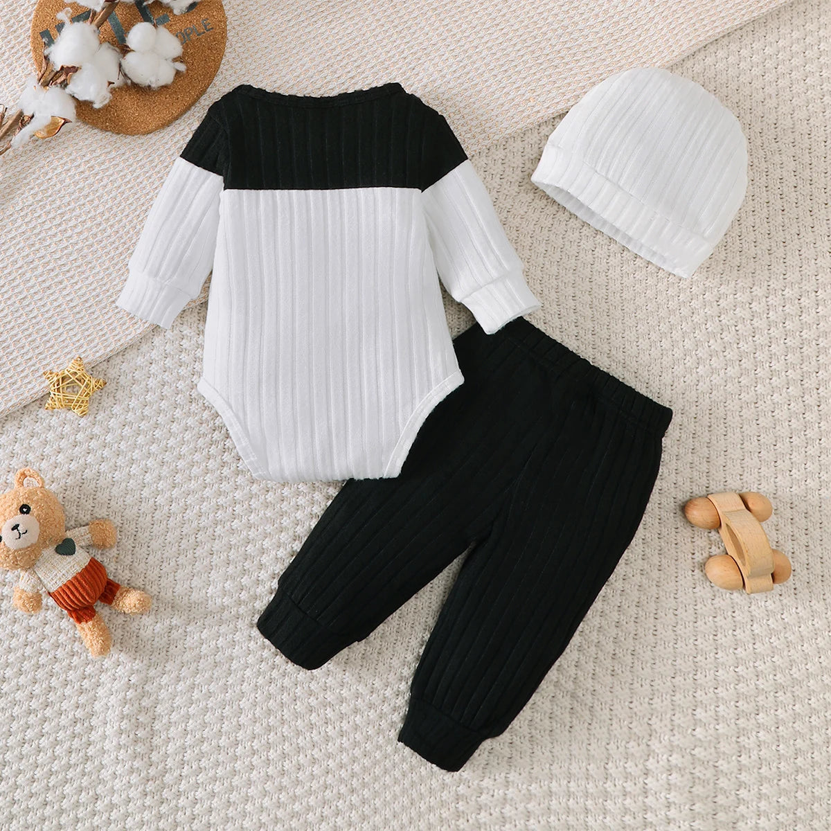 0-18 Month Newborn Baby boy Set Round neck Color Blocked Bodysuit+Pants+Hat Comfortable 3Pcs/set for baby boy spring  autumn Set