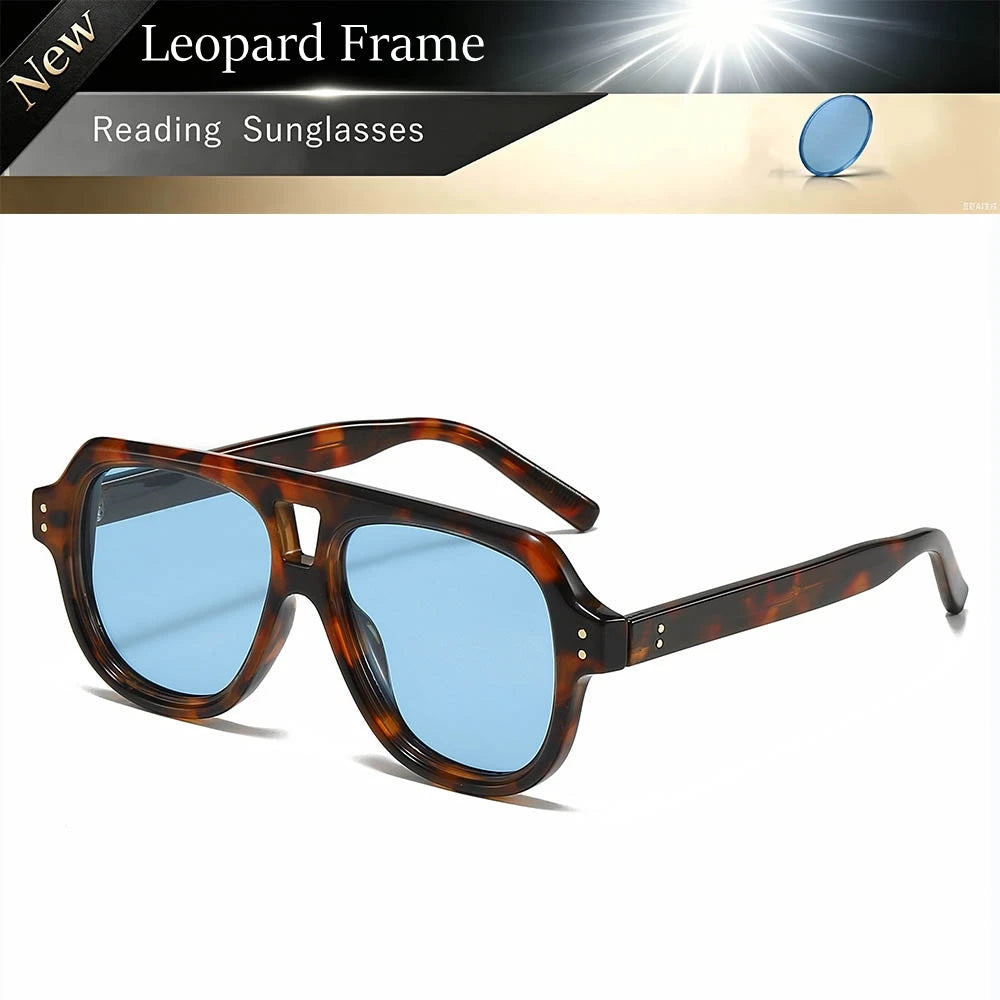 Pilot Dual Bridge Photochromic Reading Glasses Men Women Trendy Designer Prescription Optical Eyewear Customized Sunshade Lenses