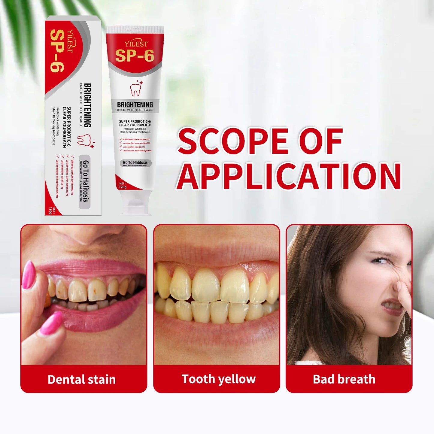 SP-6 Probiotic Toothpaste Whitening Toothpaste Remove Plaque Prevent Dental Caries Oral Hygiene Clean Fresh Breath Gum Care 120g