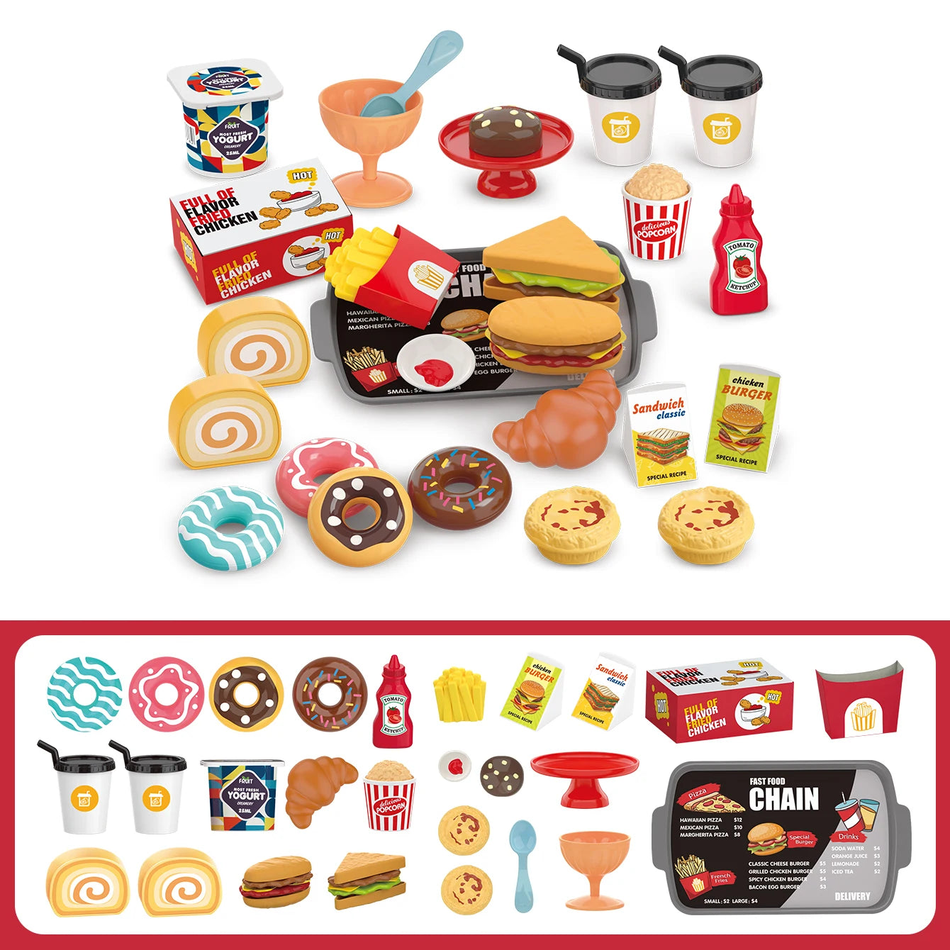 Children's toys: Pretend play, barbecue, fast food, pizza, sushi, afternoon tea, desserts, kitchen food, toy sets