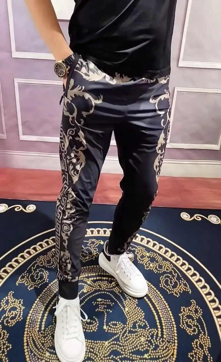 Men's Clothing Distinctive Printed Fashion Sports Pants Summer Thin All-match Slim-fit Stretch Casual Pants