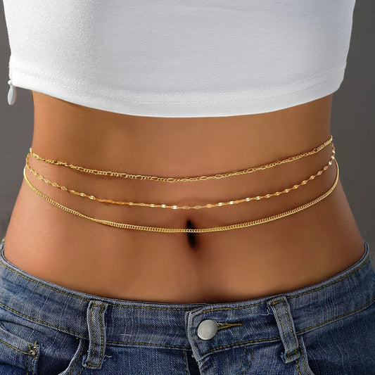 3 Pcs Sexy Multilayer Bikini Summer Belly Chain For Women Fashion Sliver Color Waist Chain Body Jewelry Female Beach Accessories