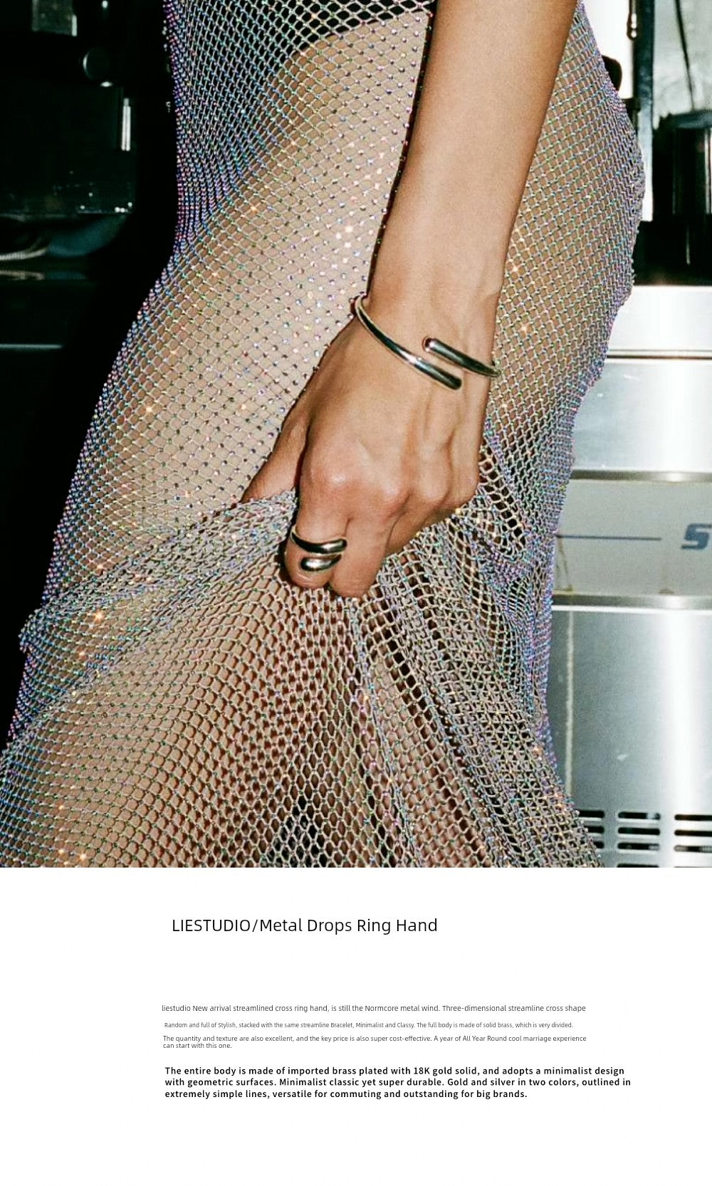 Minimalist Metal Feeling Neutral Water Drop Open Ring Liestudio Denmark Niche Style Retro Fashionable Twin Bracelet