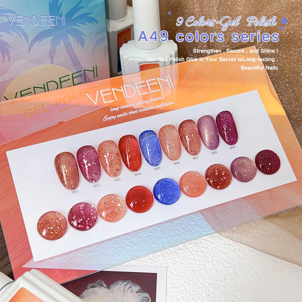 Vendeeni TPO HEMA Free 2025 Hot Sale High Quality 9-Color Nail Gel Polish Set Non-Toxic UV Gel Nail Art Kit for Nail Salon