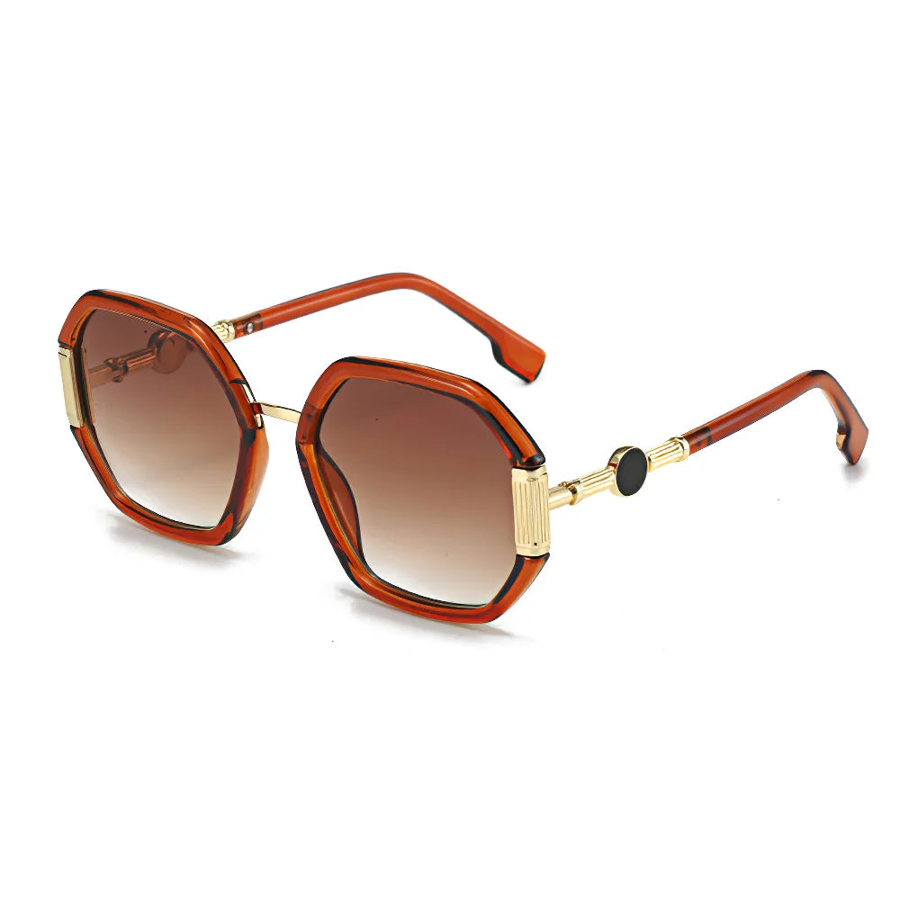 Fashionable Sunglasses for Women Unique Octagonal Frame with Gradient Lenses, Sunglasses with Golden Legs Women Glasses