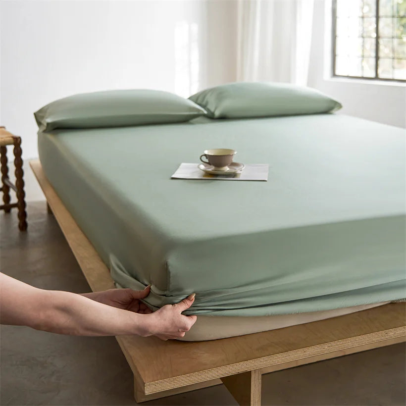 Pure Natural Mulberry Silk Fitted Sheet with All Around Elastic Band Soft Silky Breathable Mattress Cover Luxury Anti-Slip Sheet