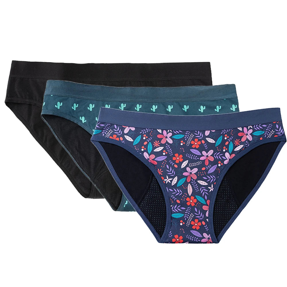 3PCS/Lot Girls Cotton Menstrual Panties For Teenager Printing Fabric Underwear 4-Layers Medium Flow Absorption Panties for Girls