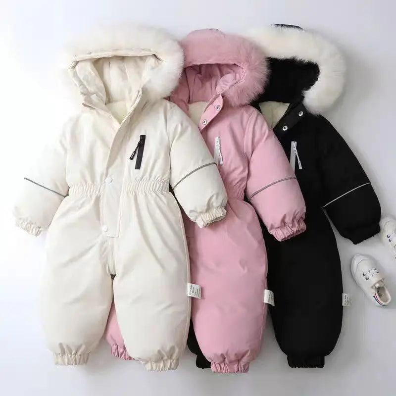 Pink Warm and Thick Boys and Girls Ski Velvet Lining Clothes Jumpsuit  2025 Winter New Children's Clothing Jumpsuit 1-5Y Parka