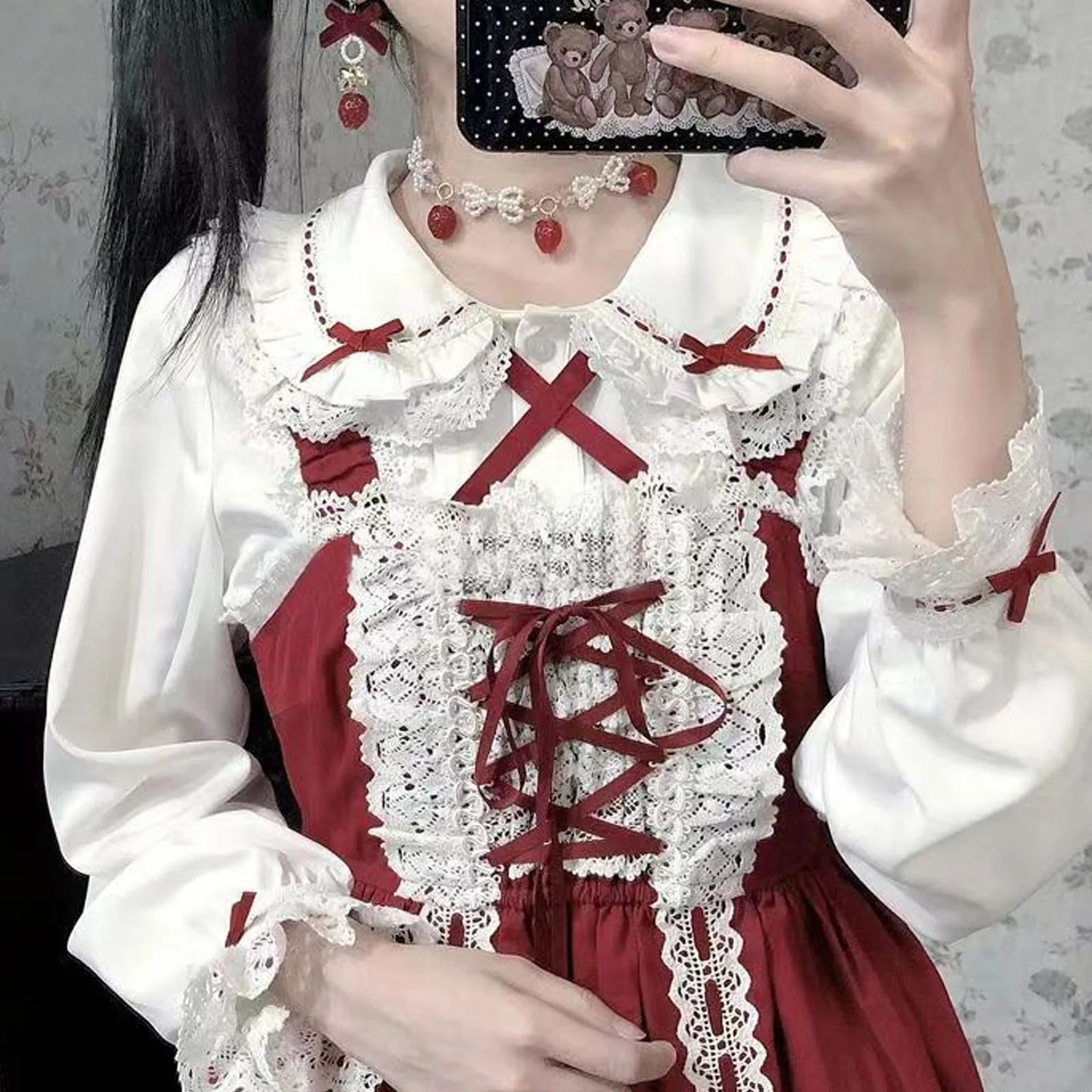 Spring Blouse Women Japanese Kawaii Cute Lace Patchwork Peter Pan Collar Shirt Vintage Sweet Embroidery Top Blusas