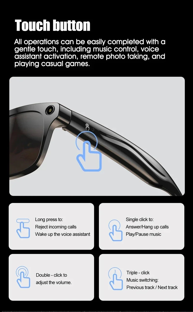 Xiaomi 8K AI Smart Glasses With 100MP Camera Chat GPT Touch Sport Sunglasses Bluetooth Call Video Music Player ForMen Women