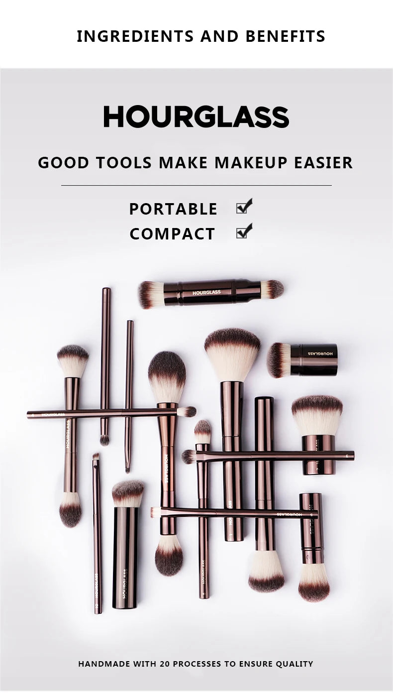 Hourglass Makeup Brush - 3piece Foundation Brush Loose Powder Brush Concealer Brush New Design + Brush Cartridge