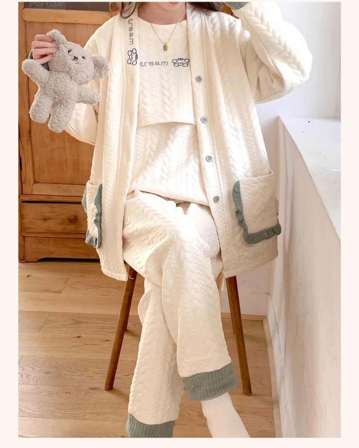 Maternity Clothing Set Air Cotton Postpartum Nursing Three-Piece Set Pregnancy Sleepwear Winter Maternity Outerwear