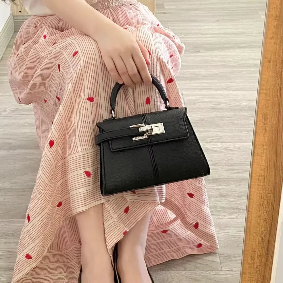 Luxury Elise Mini Square Crossbody Bag: Black Vegan Leather Designer Handbag - High-End Shoulder Purse for Women