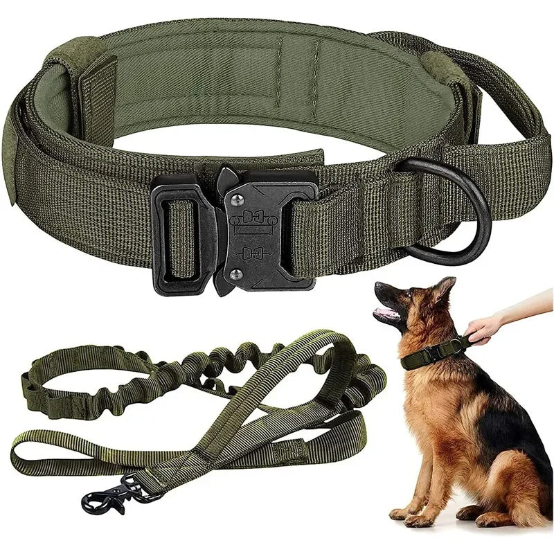 Tactical Dog Collar Training Set Heavy Duty Outdoor AntiPull Leash Metal Buckle Collar Reflective Stitching for Medium Large Dog