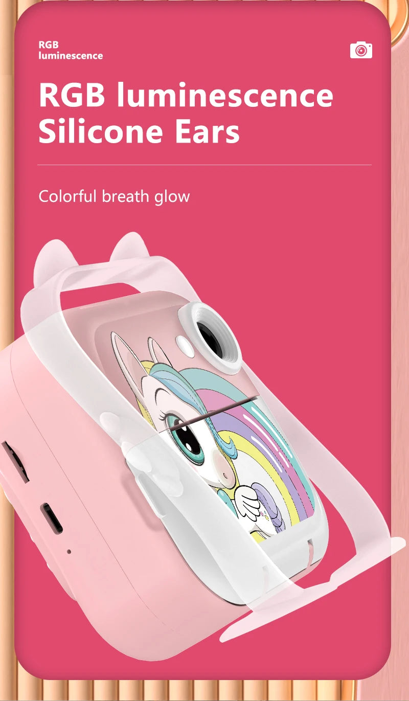 Print Camera for Kids Bluetooth Wireless Inkless Instant Print Connected APP Take Photo Video Record Camera Boys Girls Gift Toys