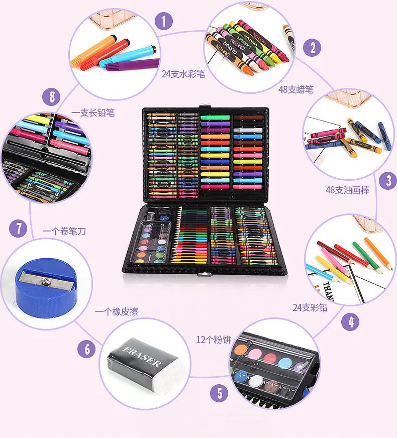 168 Watercolor Pen Set Children's Painting Set Training Class School Prizes Crayon Set Gift Birthday Kindergarten Graduation