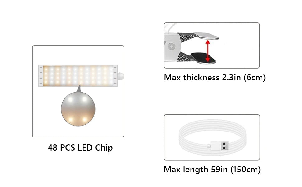 Desk Lamp LED Dimmable 10W 40CM Desk Lamp Clampable Eye Protection  Clamp Light 3 Colour Temperature10 Brightness