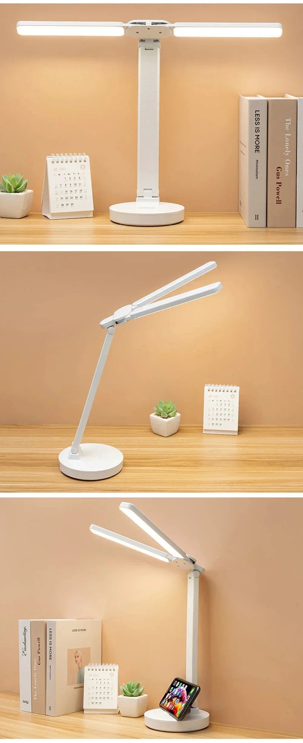 LED Desk Lamp 3 Levels Dimmable Touch Night Light USB Rechargeable Eye Protection Foldable Table Lamp For Bedroom Bedside Readin
