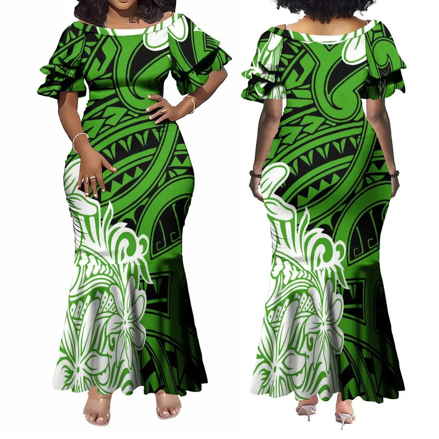 Custom Polynesian Tribal Couple Set Samoan Women'S Temperament Slim Dress Women'S Mermaid Maxi Skirt Men'S Shirt