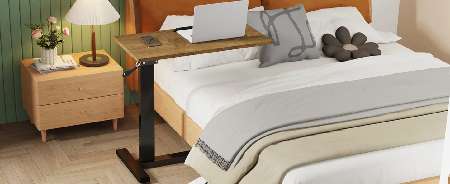 LUVODI Height Adjustable Mobile Over Bed Bedside Laptop Desk with Hidden Wheels Rolling Sofa Side Table