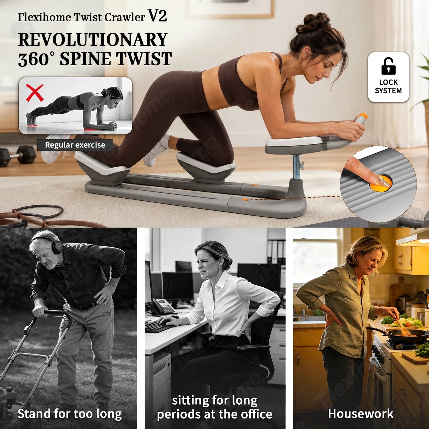 Flexihome ABS Home Training Back Stretching Crawling Machine Waist Workout Fitness Portable Lightweight