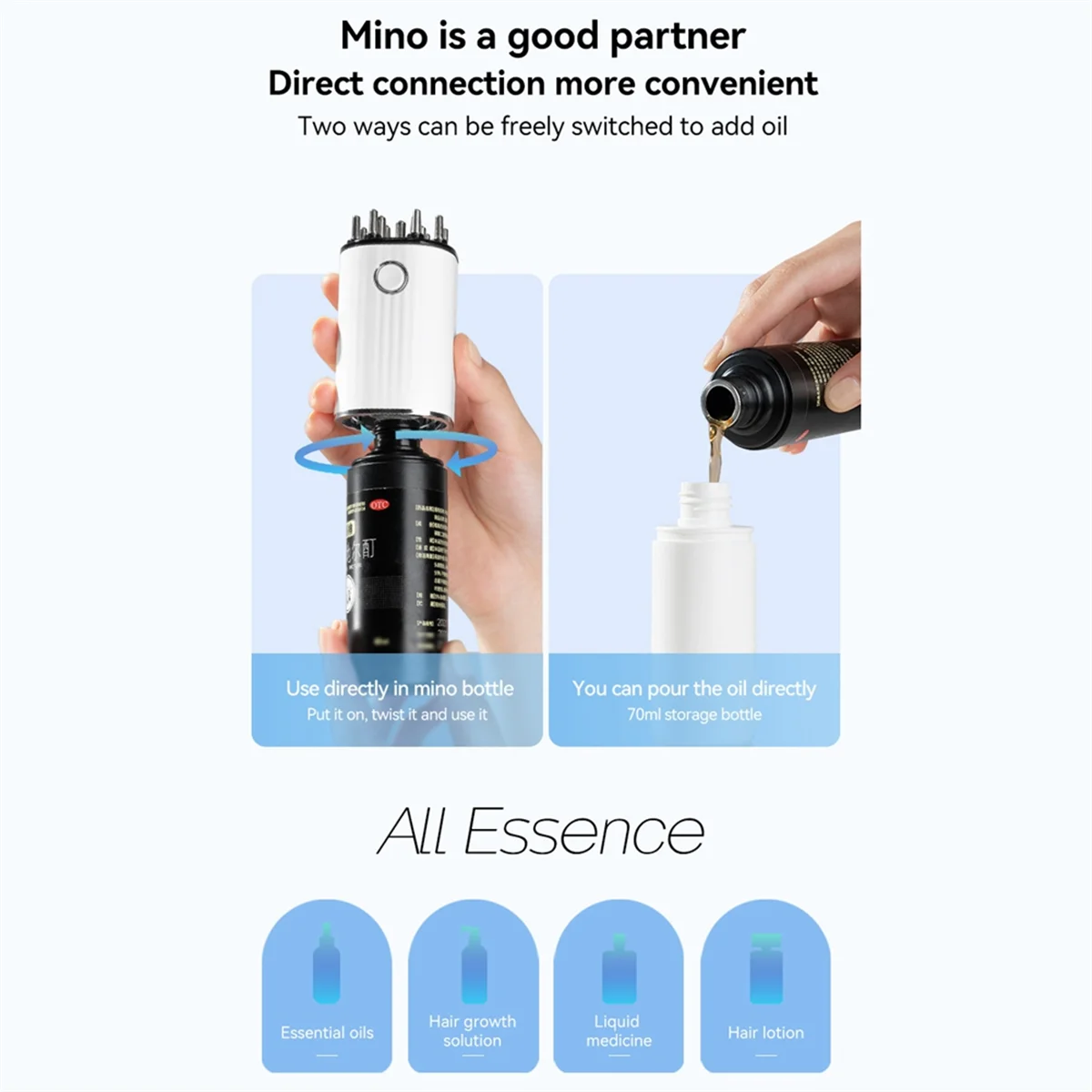 3-in-1 Vibrating Hair Oil Applicator & Scalp Massager Red Lights with 70Ml Storage Hair Treatment Growth Applicator