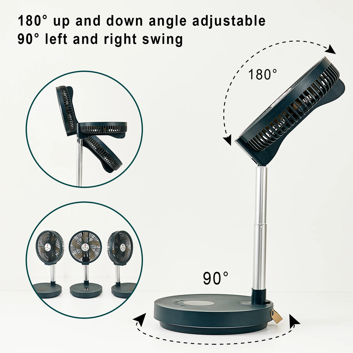Portable Standing Fan with Remote Controller Foldable Desk Fan 10 inch fan blade Rechargeable Powered Pedestal Fan for Camping
